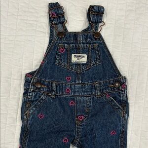 OshKosh B'gosh Kids Denim Overalls - Blue with Pink Hearts
